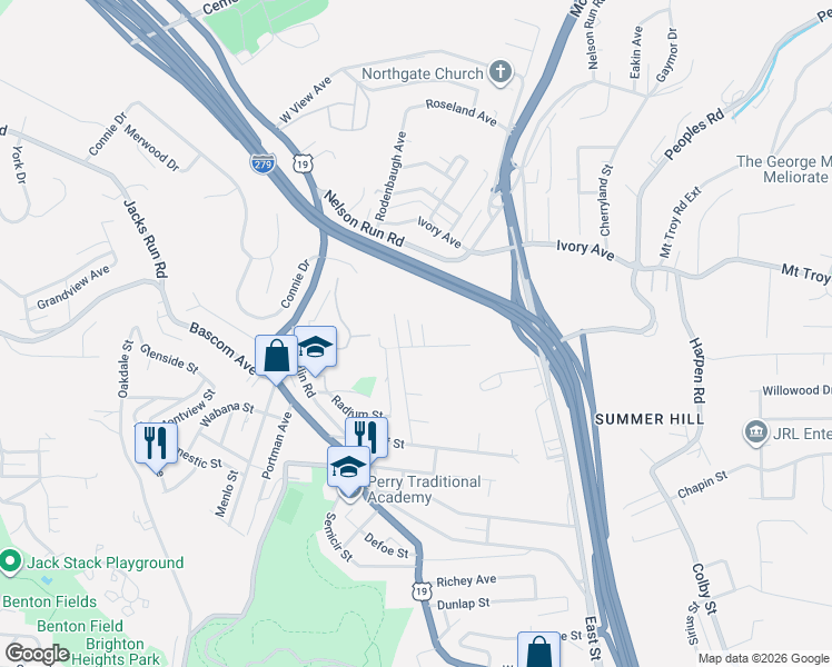 map of restaurants, bars, coffee shops, grocery stores, and more near 4108 Fairbanks Avenue in Pittsburgh