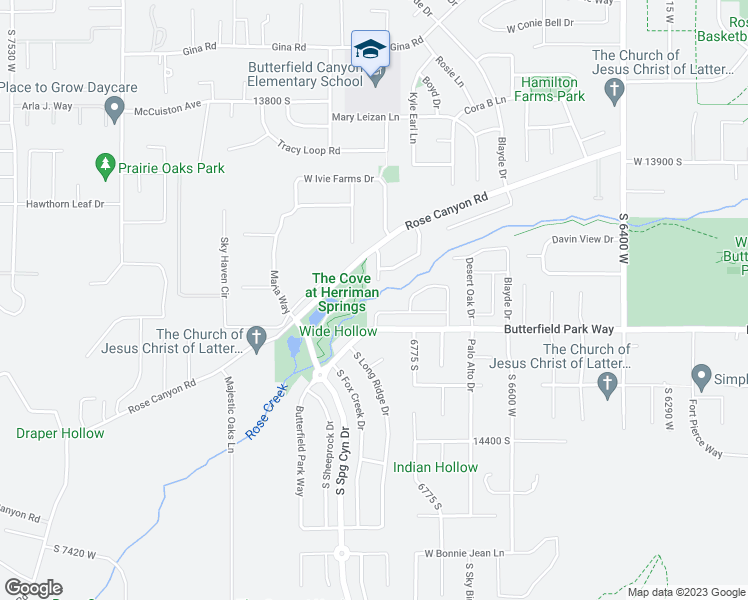 map of restaurants, bars, coffee shops, grocery stores, and more near 6854 Butterfield Park Way in Herriman