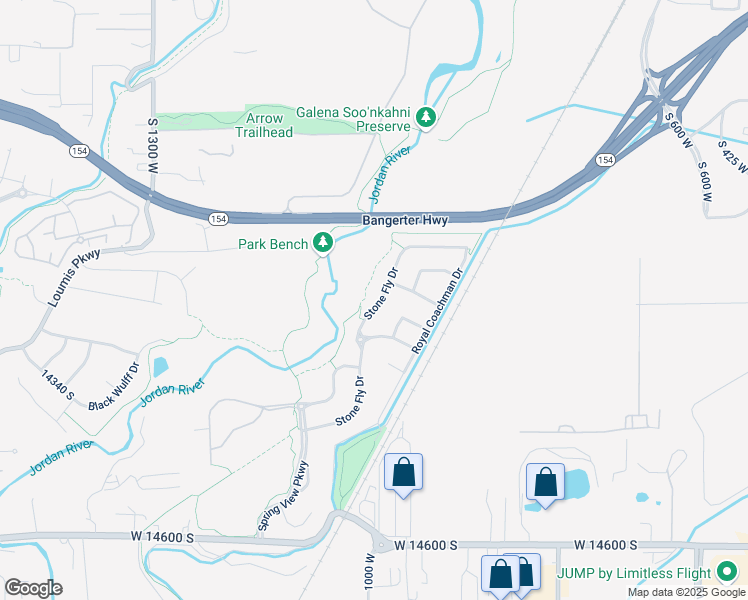 map of restaurants, bars, coffee shops, grocery stores, and more near 14158 Stone Fly Drive in Bluffdale