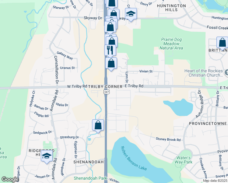 map of restaurants, bars, coffee shops, grocery stores, and more near 6609 Debra Drive in Fort Collins