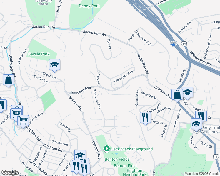 map of restaurants, bars, coffee shops, grocery stores, and more near 315 Bascom Avenue in Pittsburgh