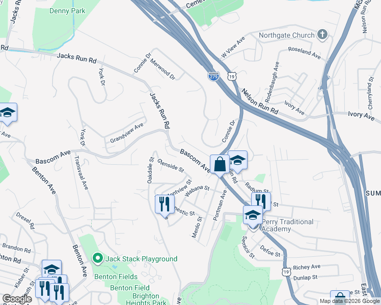 map of restaurants, bars, coffee shops, grocery stores, and more near 35 Perry View Avenue in Pittsburgh