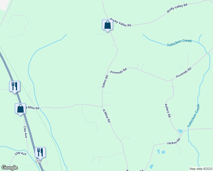 map of restaurants, bars, coffee shops, grocery stores, and more near 1571 Salem Road in Quakertown