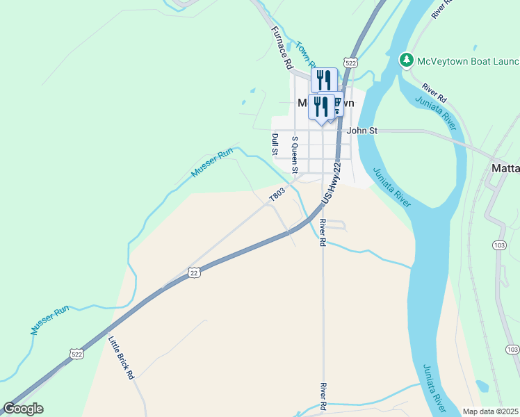 map of restaurants, bars, coffee shops, grocery stores, and more near 231 Old State Road in McVeytown