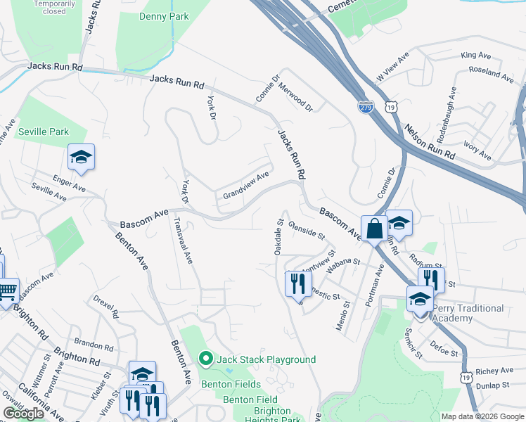 map of restaurants, bars, coffee shops, grocery stores, and more near 283 Bascom Avenue in Pittsburgh