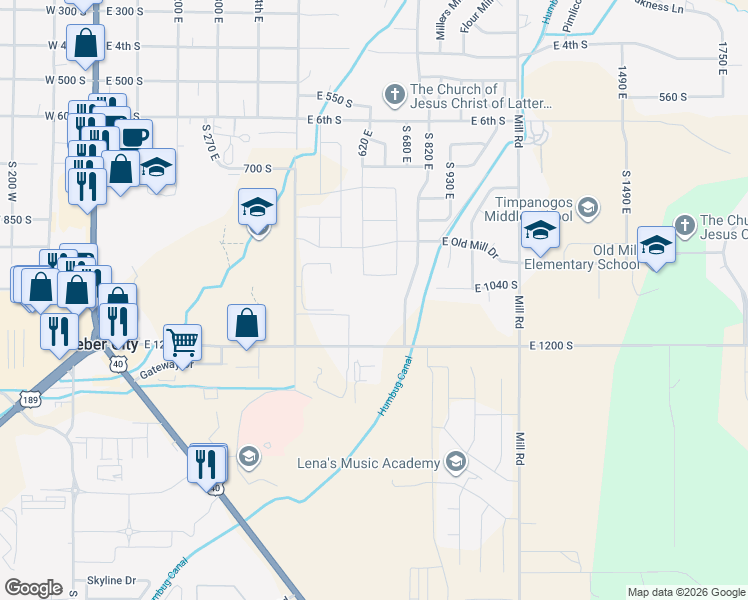 map of restaurants, bars, coffee shops, grocery stores, and more near 1128 South 820 East in Heber City