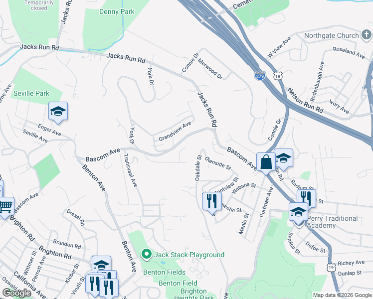 map of restaurants, bars, coffee shops, grocery stores, and more near 283 Bascom Avenue in Pittsburgh
