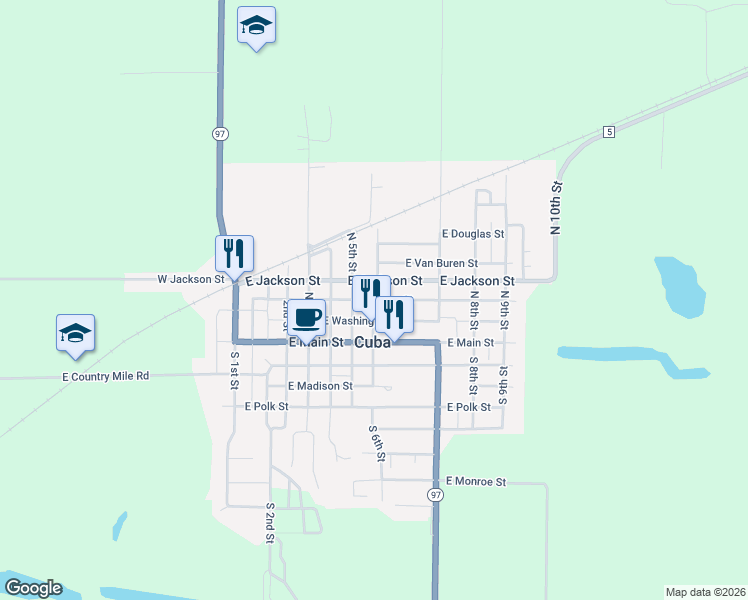 map of restaurants, bars, coffee shops, grocery stores, and more near 601 East Fulton Street in Cuba