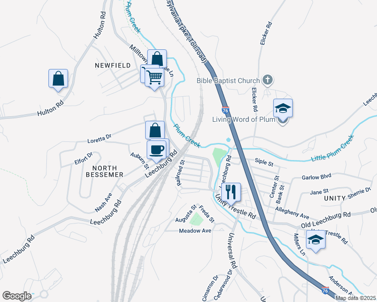 map of restaurants, bars, coffee shops, grocery stores, and more near 23 Railroad Street in Pittsburgh