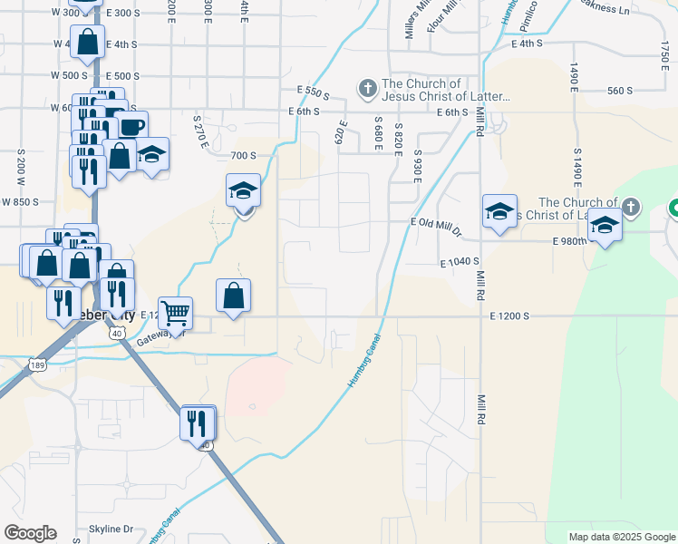 map of restaurants, bars, coffee shops, grocery stores, and more near 1128 South 820 East in Heber City