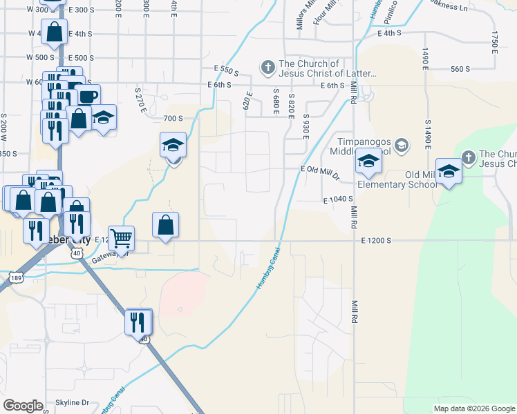 map of restaurants, bars, coffee shops, grocery stores, and more near 1128 South 820 East in Heber City