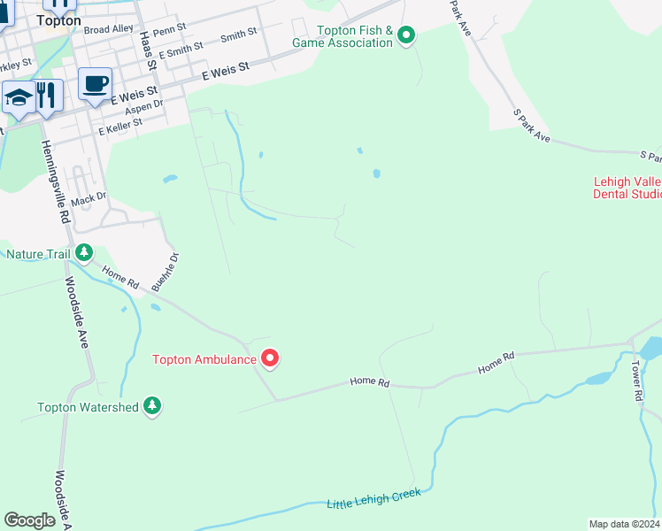 map of restaurants, bars, coffee shops, grocery stores, and more near 600 Locust Street in Mertztown