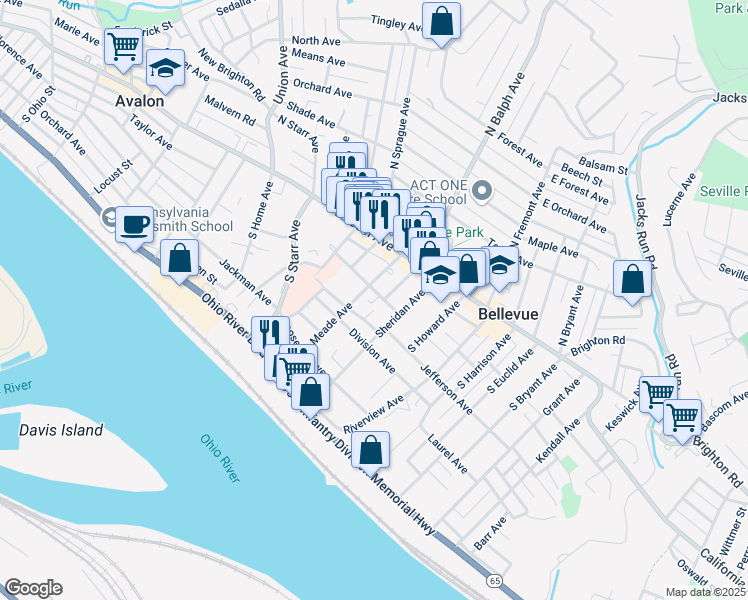 map of restaurants, bars, coffee shops, grocery stores, and more near 532 Madison Avenue in Pittsburgh