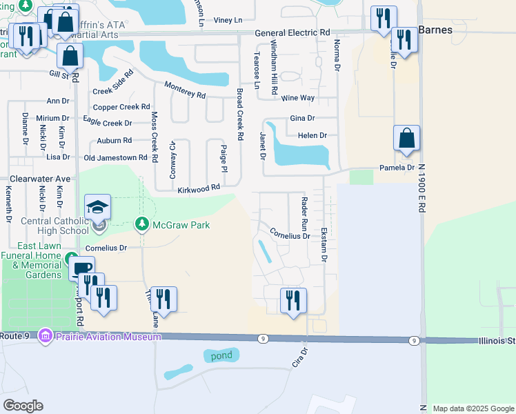 map of restaurants, bars, coffee shops, grocery stores, and more near 1105 Lockenvitz Lane in Bloomington