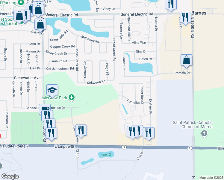 map of restaurants, bars, coffee shops, grocery stores, and more near 1102 Lockenvitz Lane in Bloomington