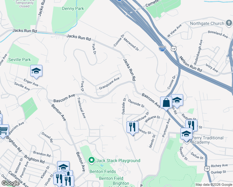 map of restaurants, bars, coffee shops, grocery stores, and more near 283 Bascom Avenue in Pittsburgh
