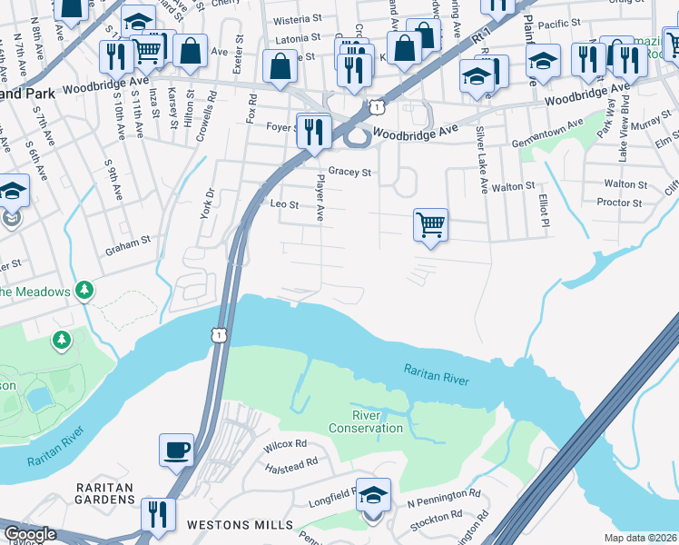 map of restaurants, bars, coffee shops, grocery stores, and more near 89 Todd Street in Edison