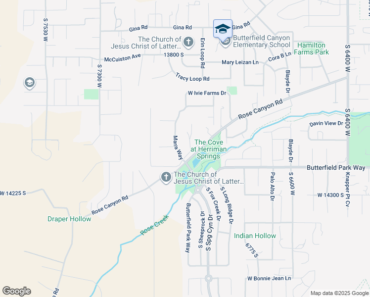 map of restaurants, bars, coffee shops, grocery stores, and more near 6970 Dusty Rose Circle in Herriman