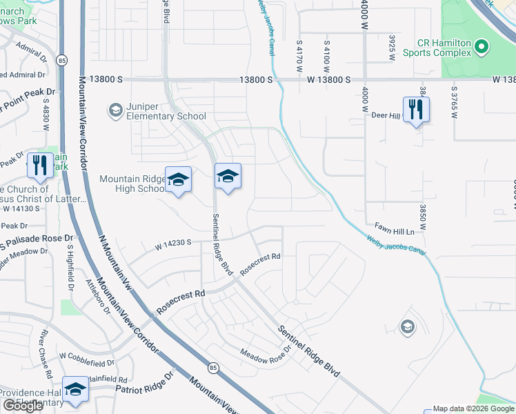 map of restaurants, bars, coffee shops, grocery stores, and more near 4282 West Gate Keeper Drive in Herriman