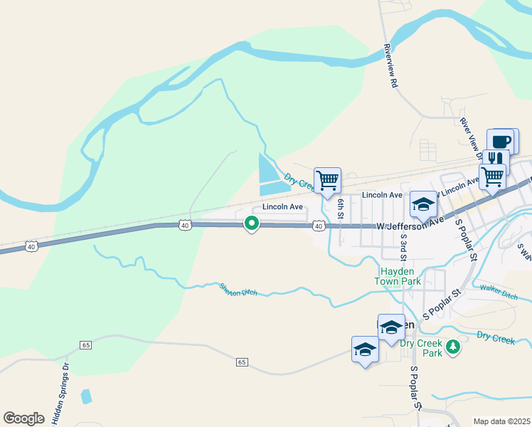 map of restaurants, bars, coffee shops, grocery stores, and more near 1100 West Jefferson Avenue in Hayden
