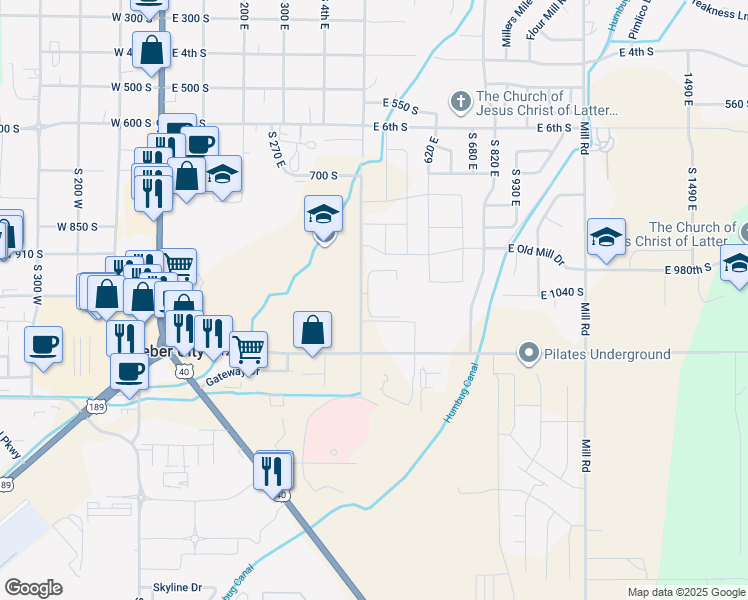 map of restaurants, bars, coffee shops, grocery stores, and more near 1063 South 5th East in Heber City