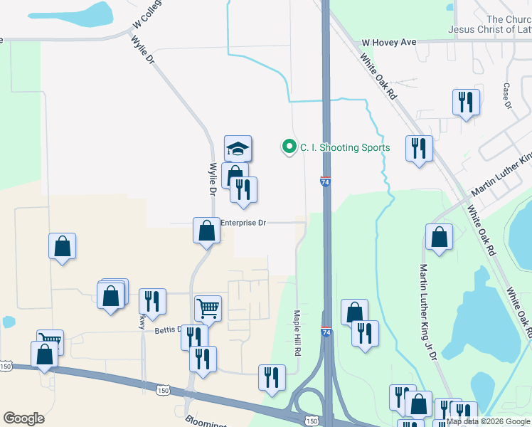map of restaurants, bars, coffee shops, grocery stores, and more near 440 Wylie Drive in Normal