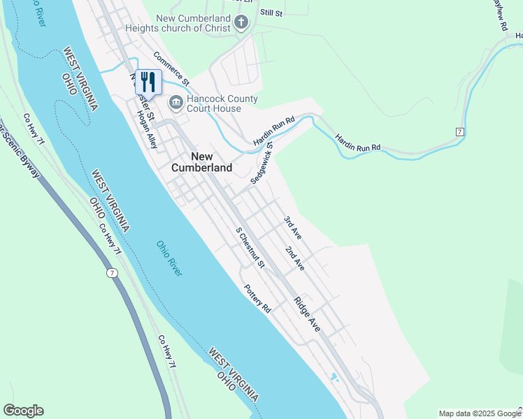 map of restaurants, bars, coffee shops, grocery stores, and more near Grant St in New Cumberland