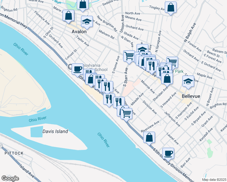 map of restaurants, bars, coffee shops, grocery stores, and more near 1026 Jackman Avenue in Avalon