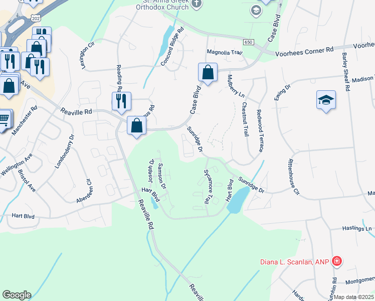 map of restaurants, bars, coffee shops, grocery stores, and more near 281 Spruce Court in Flemington