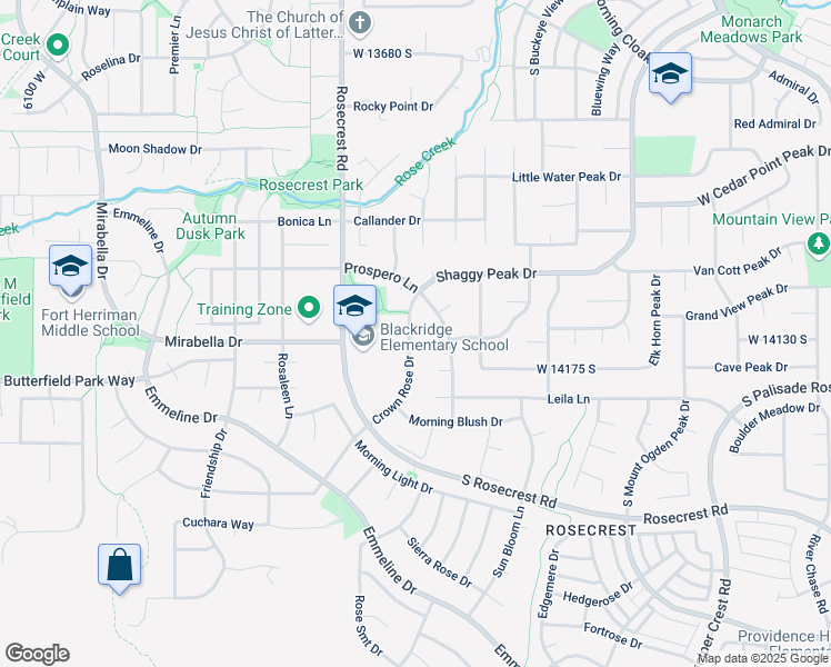map of restaurants, bars, coffee shops, grocery stores, and more near 14127 Crown Rose Drive in Herriman