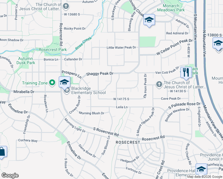 map of restaurants, bars, coffee shops, grocery stores, and more near 5289 West 14130 South in Riverton