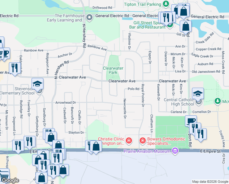 map of restaurants, bars, coffee shops, grocery stores, and more near 19 Holder Way in Bloomington