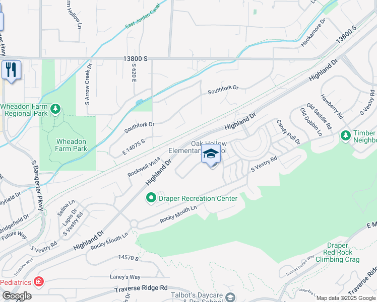 map of restaurants, bars, coffee shops, grocery stores, and more near 783 Molasses Mill Drive South in Draper