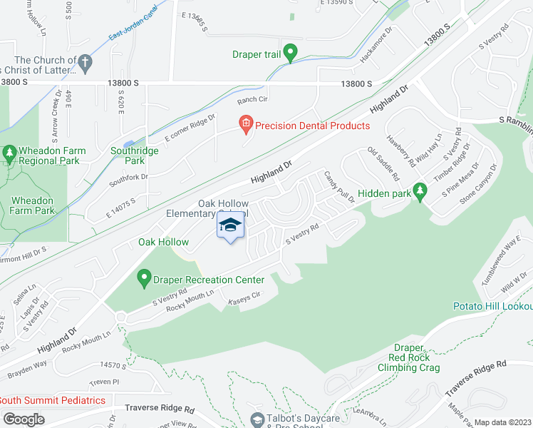 map of restaurants, bars, coffee shops, grocery stores, and more near 14137 Senior Band Road in Draper