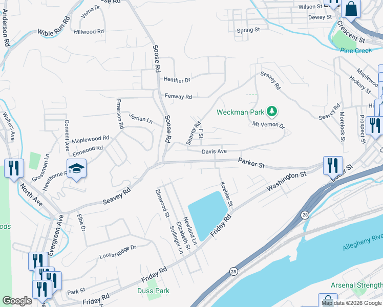 map of restaurants, bars, coffee shops, grocery stores, and more near 337 Parker Street in Pittsburgh