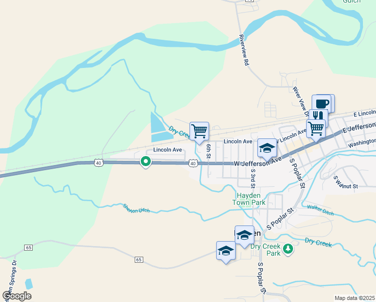 map of restaurants, bars, coffee shops, grocery stores, and more near 1100 West Jefferson Avenue in Hayden