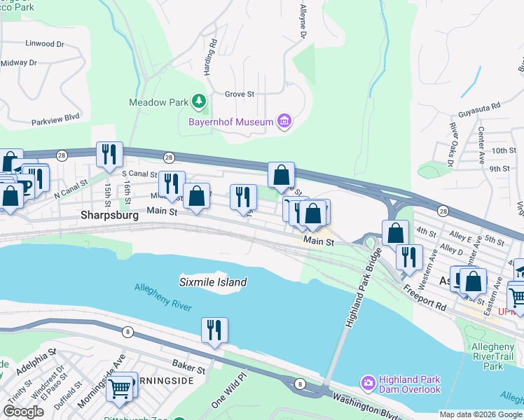 map of restaurants, bars, coffee shops, grocery stores, and more near 1950 Chapman Street in Pittsburgh