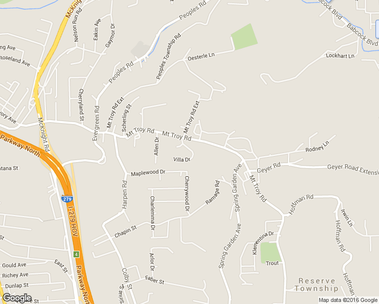 map of restaurants, bars, coffee shops, grocery stores, and more near 124 Villa Drive in Pittsburgh