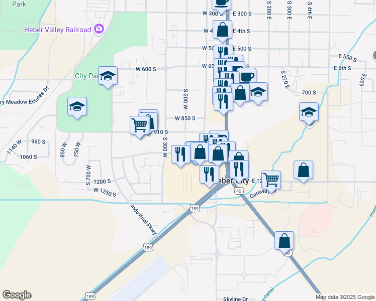 map of restaurants, bars, coffee shops, grocery stores, and more near 940 South 200 West in Heber City