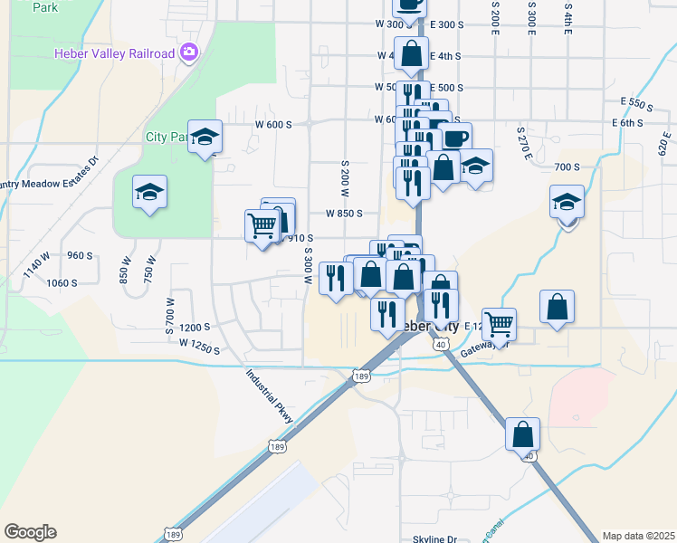 map of restaurants, bars, coffee shops, grocery stores, and more near 940 South 200 West in Heber City