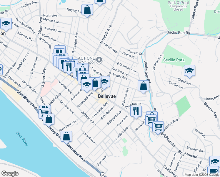 map of restaurants, bars, coffee shops, grocery stores, and more near 53 North Fremont Avenue in Pittsburgh