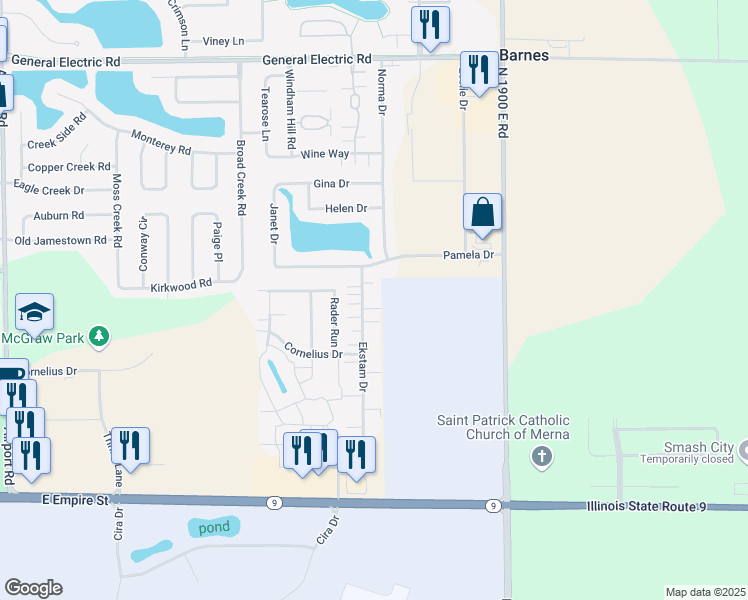 map of restaurants, bars, coffee shops, grocery stores, and more near 3701 Pamela Drive in Bloomington