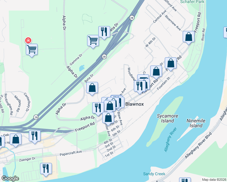 map of restaurants, bars, coffee shops, grocery stores, and more near 231 Summit Drive in Pittsburgh