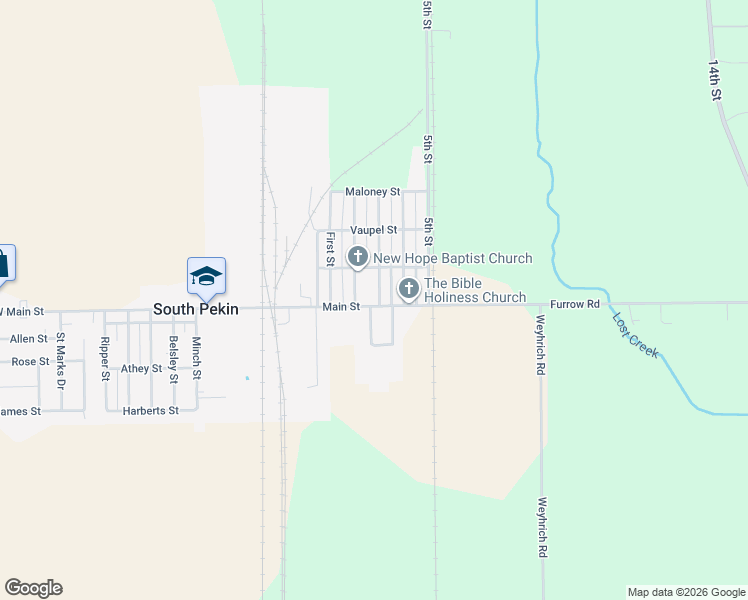 map of restaurants, bars, coffee shops, grocery stores, and more near 110 2nd St in South Pekin