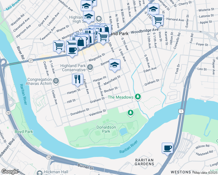 map of restaurants, bars, coffee shops, grocery stores, and more near 414 South 4th Avenue in Highland Park