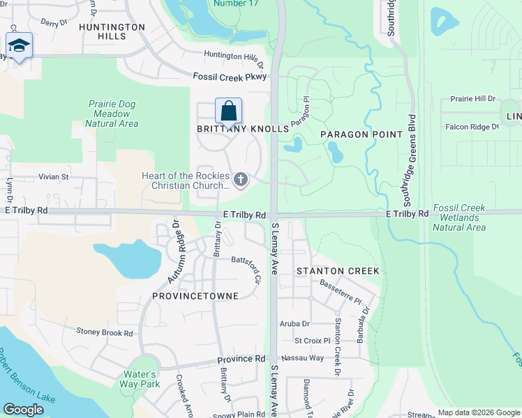map of restaurants, bars, coffee shops, grocery stores, and more near 1000 East Trilby Road in Fort Collins