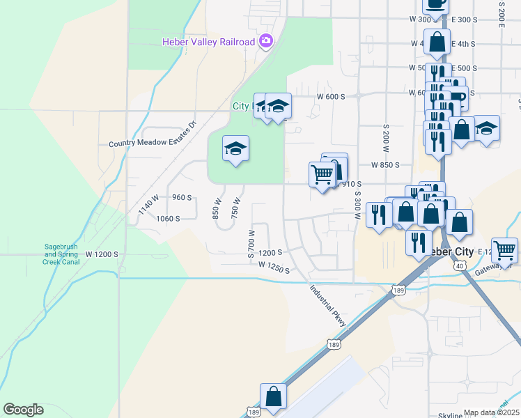 map of restaurants, bars, coffee shops, grocery stores, and more near 665 West 1010 South in Heber City