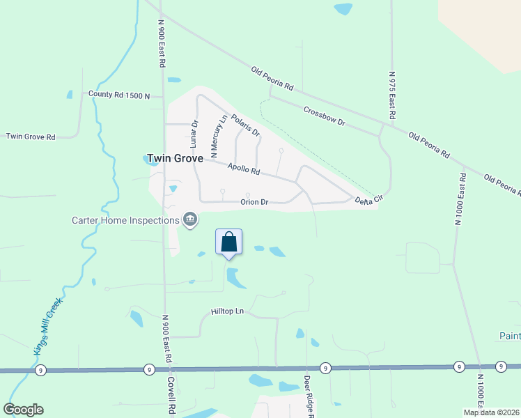 map of restaurants, bars, coffee shops, grocery stores, and more near 9386 Lunar Drive South in Bloomington