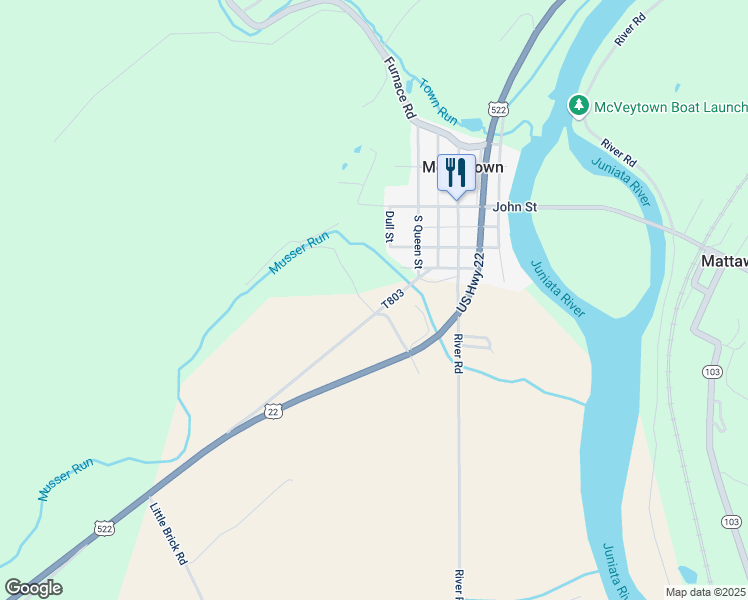 map of restaurants, bars, coffee shops, grocery stores, and more near 231 Old State Road in McVeytown