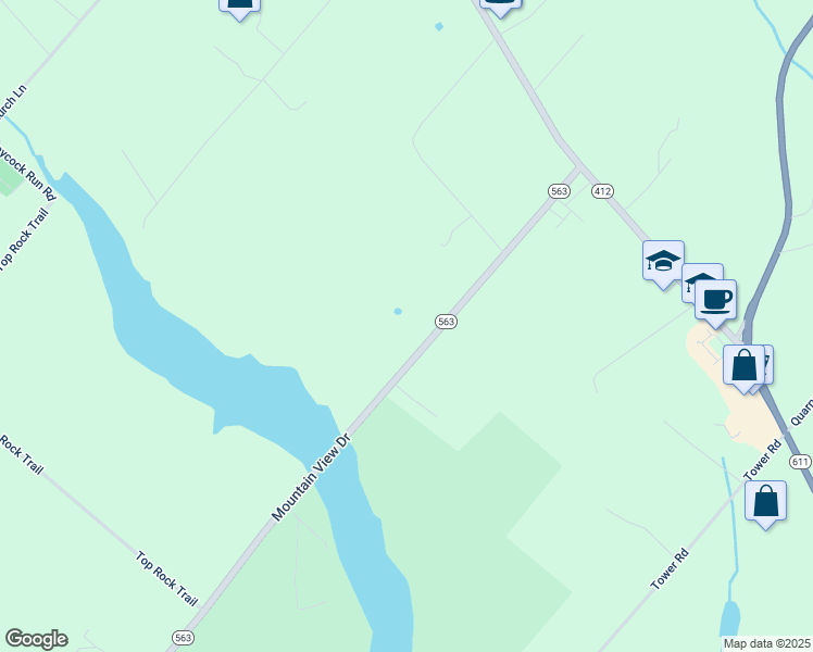 map of restaurants, bars, coffee shops, grocery stores, and more near 2465 Mountain View Drive in Ottsville
